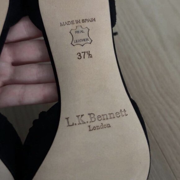 L.K. Bennett Black Suede Pump Pom Pom Trim Ankle Strap - Picture 6 of 7